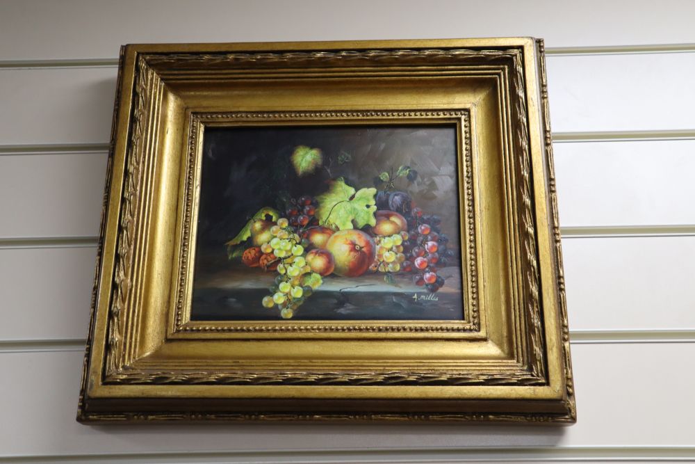 A. Miller, four oils on board, Still lifes of fruit, 19 x 24cm